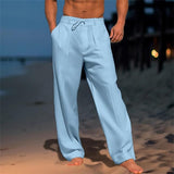 Alexander | Herren Leinen Weites Bein Kordelzug Freizeithose – Blau