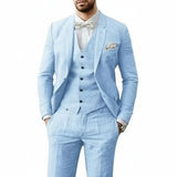 Niklas | Herren Leinenanzug 3-teilig Zweiknopf Hochzeit Sommer – Hellblau