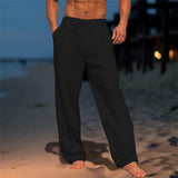 Florian | Herren Leinenhose Weites Bein Kordelzug Freizeithose – Schwarz