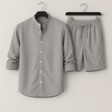 Herren Leinenlook Set Hemd Shorts – Grau
