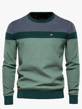 Tobias | Herren Pullover Colorblock Rundhals Baumwoll Strickpullover – Grün