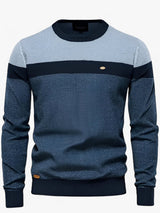 Tobias | Herren Pullover Colorblock Rundhals Baumwoll Strickpullover – Marine
