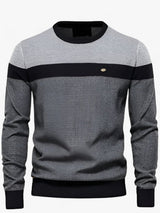 Tobias | Herren Pullover Colorblock Rundhals Baumwoll Strickpullover – Dunkelgrau