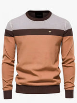 Tobias | Herren Pullover Colorblock Rundhals Baumwoll Strickpullover – Orange
