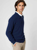 Herren Pullover Mit Knopfleiste – Marineblau