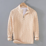Simon | Herren Pullover Strick Halbzip Zopfmuster Baumwollmischung – Beige