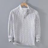Simon | Herren Pullover Strick Halbzip Zopfmuster Baumwollmischung – Grau