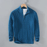 Simon | Herren Pullover Strick Halbzip Zopfmuster Baumwollmischung – Blau
