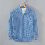 Simon | Herren Pullover Strick Halbzip Zopfmuster Baumwollmischung – Hellblau