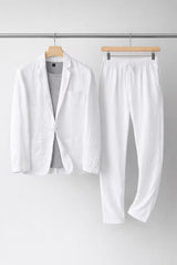 Alexander | Herren Relaxed-Fit Leinen Anzug-Set Blazer und Hose – Weiß