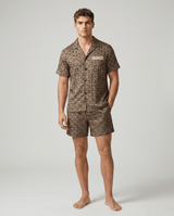 Herren Schlafanzug kurz gemustert mit Hemd und Shorts – Champagner Labyrinth