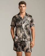 Herren Schlafanzug kurz gemustert mit Hemd und Shorts – Graue Tinte