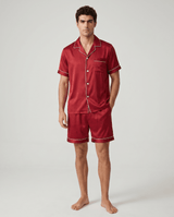Herren Schlafanzug kurz mit Hemd und Shorts – Rot