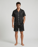 Herren Schlafanzug kurz mit Hemd und Shorts – Schwarz