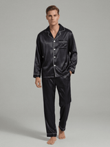 Herren Schlafanzug Set lang mit Hemd und Hose – Schwarz