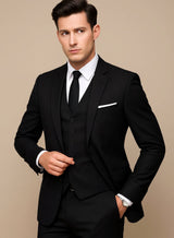 Fabian | Herren Slim-Fit Dreiteiliger Formeller Anzug mit Reverskragen – Schwarz