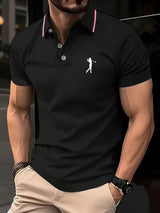 Tobias | Herren Slim-Fit Kurzarm Poloshirt mit Streifenkragen – Schwarz