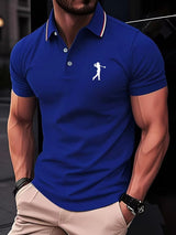 Tobias | Herren Slim-Fit Kurzarm Poloshirt mit Streifenkragen – Blau