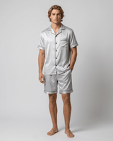 Herren Sommer Schlafanzug mit Hemd und Shorts – Grau