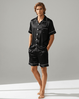 Herren Sommer Schlafanzug mit Hemd und Shorts – Schwarz