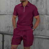 Herren Sommer Zweiteiler mit Reißverschluss Polo – Bordeaux