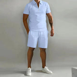 Herren Sommer Zweiteiler Set mit Polo und Shorts – Hellblau