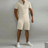 Herren Sommer Zweiteiler Set mit Polo und Shorts – Khaki