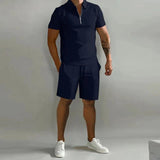 Herren Sommer Zweiteiler Set mit Polo und Shorts – Marineblau