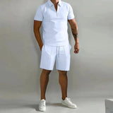 Herren Sommer Zweiteiler Set mit Polo und Shorts – Weiß