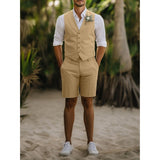 Stefan | Herren Sommer Zweiteiler Weste und Shorts Set – Khaki