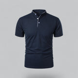 Julian | Herren Stehkragen Baumwoll Kurzarm Polo-Shirt – Marineblau