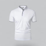 Julian | Herren Stehkragen Baumwoll Kurzarm Polo-Shirt – Weiß