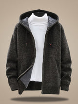 Tobias | Herren Strickjacke mit Kapuze Reißverschluss Fleecefutter Waffelmuster – Grün