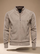 Leon | Herren Strickjacke mit Reißverschluss Stehkragen Slim-Fit – Beige