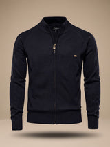 Leon | Herren Strickjacke mit Reißverschluss Stehkragen Slim-Fit – Schwarz