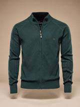 Leon | Herren Strickjacke mit Reißverschluss Stehkragen Slim-Fit – Grün