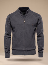 Leon | Herren Strickjacke mit Reißverschluss Stehkragen Slim-Fit – Grau