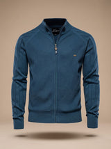 Leon | Herren Strickjacke mit Reißverschluss Stehkragen Slim-Fit – Blau