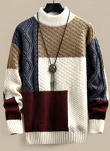 Stefan | Herren Strickpullover Colorblock Grobstrick Cardigan – Rot