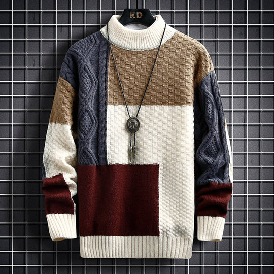 Alexander | Herren Strickpullover Colorblock Grobstrick Cardigan Langarm