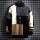 Alexander | Herren Strickpullover Colorblock Grobstrick Cardigan Langarm – Schwarz