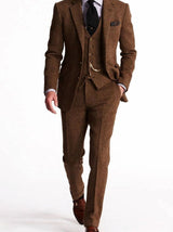 Andreas | Herren Tweed-Winteranzug mit Weste und Tasche klassischer Schnitt – Braun