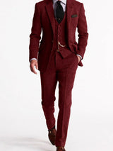 Andreas | Herren Tweed-Winteranzug mit Weste und Tasche klassischer Schnitt – Burgunderrot