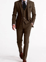 Andreas | Herren Tweed-Winteranzug mit Weste und Tasche klassischer Schnitt – Kaffee