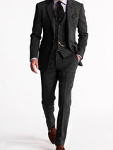 Andreas | Herren Tweed-Winteranzug mit Weste und Tasche klassischer Schnitt – Grau
