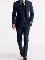 Andreas | Herren Tweed-Winteranzug mit Weste und Tasche klassischer Schnitt – Marineblau