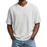 Niklas | Herren Waffelstrick Kurzarm-Shirt V-Ausschnitt Raglan – Weiß