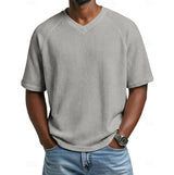 Niklas | Herren Waffelstrick Kurzarm-Shirt V-Ausschnitt Raglan – Grau