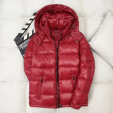 Moritz | Herren Winterjacke Glänzende Daunen-Steppjacke mit Kapuze – Rot