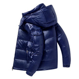 Moritz | Herren Winterjacke Glänzende Daunen-Steppjacke mit Kapuze – Blau